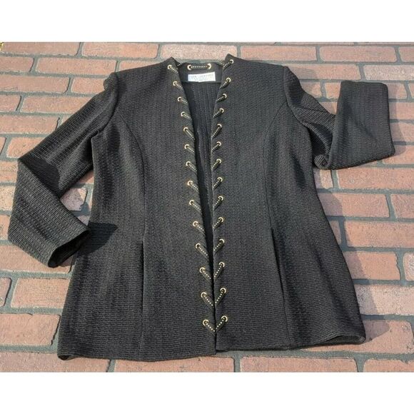 ST JOHN Collection Mary Gray Black Open Jacket Size 8‎